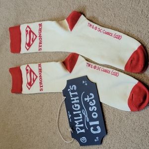DC Comics Superman Socks Red/Beige Mid Calf "Stronger"